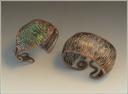 Trap & free form weaves: oxidized copper, malachite