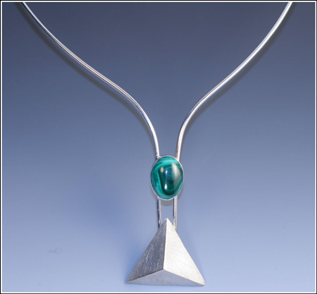 Fabricated: Sterling, PMC triangle, malachite